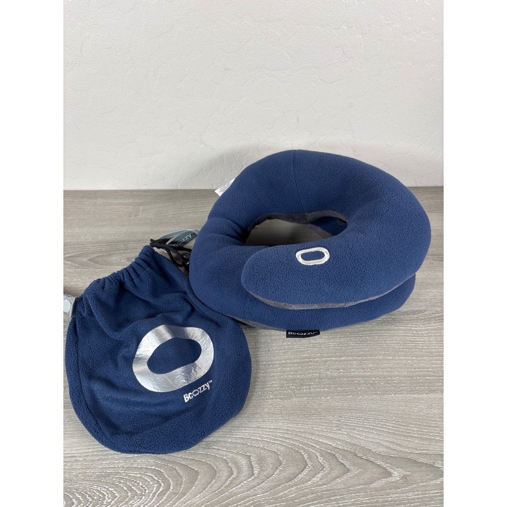 BCOZZY Chin Supporting Travel Pillow Navy Blue Grey Neck Support with Carry Bag